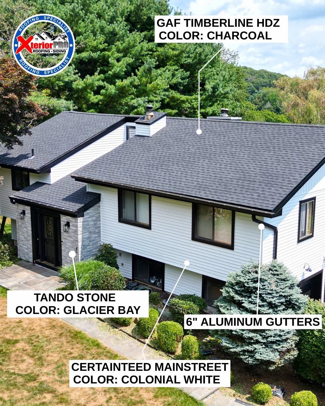 Completed roof, siding and 6-inch aluminum gutter installation by Xterior PRO